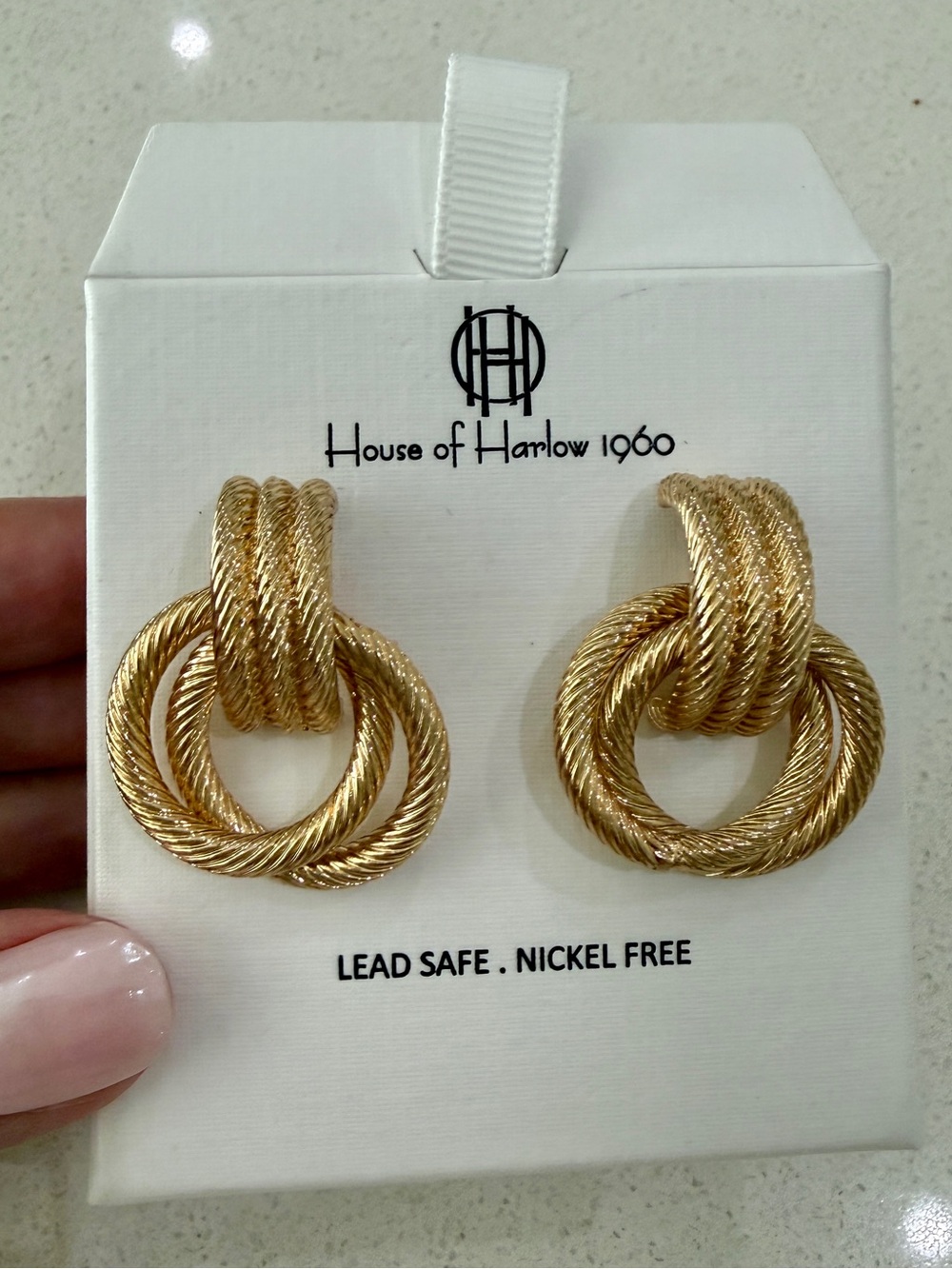 House of Harlow 1960 Gold Rope Knot Statement Stud Earrings NWT